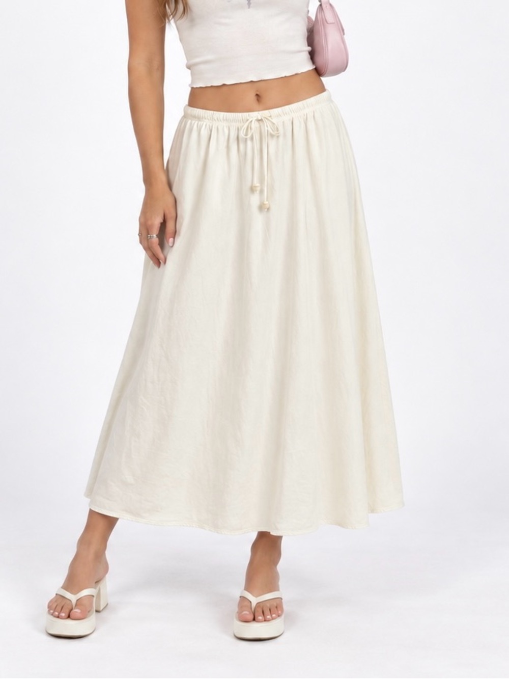 Wild Fable Cream Maxi Skirt Medium Drawstring Elastic Waist Cottagecore Boho